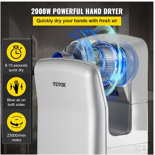 Vevor Hand Dryer Plastic with Sensor in Silver Colour 2kW GSJLSGSPQSYS-U5PEV2
