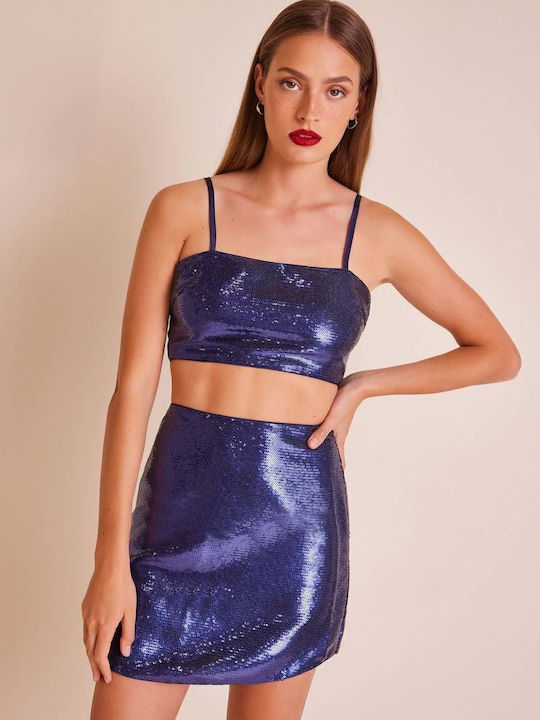 Lacun Γυναικείο Crop Top με Τιράντες Μπλε