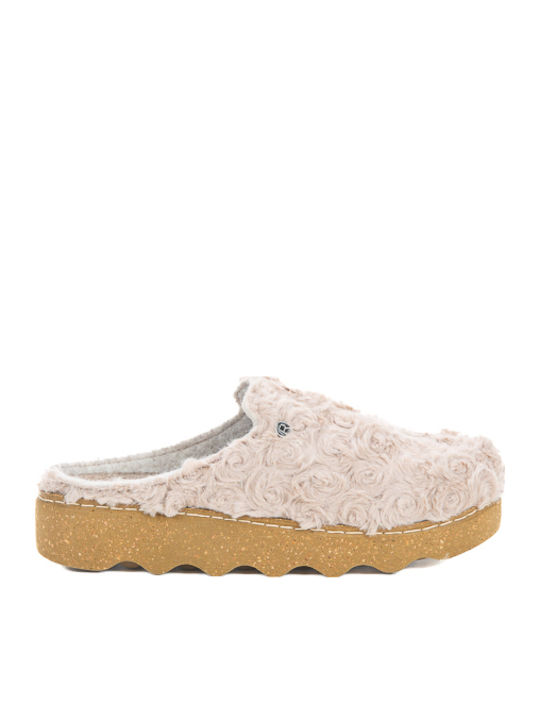 Woolen Winter Women's Slippers Beige