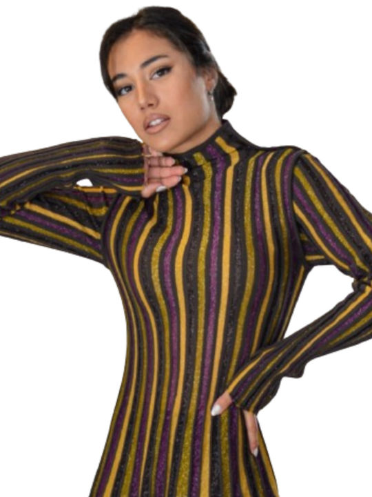 Midi Dress Knitted Grey Gold Purple