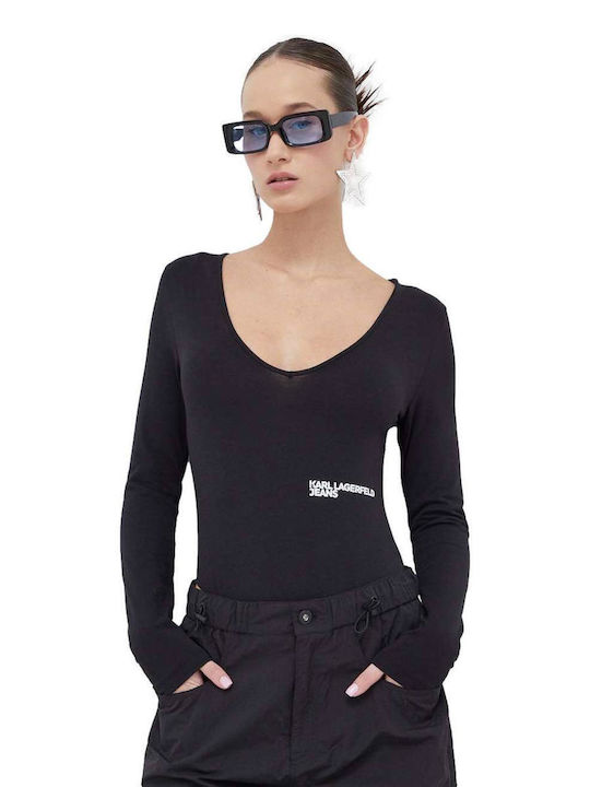 Karl Lagerfeld Long Sleeve Bodysuit Slim Fit Black