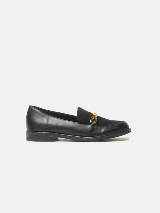 InShoes Women's Loafers Black/Gold Chain