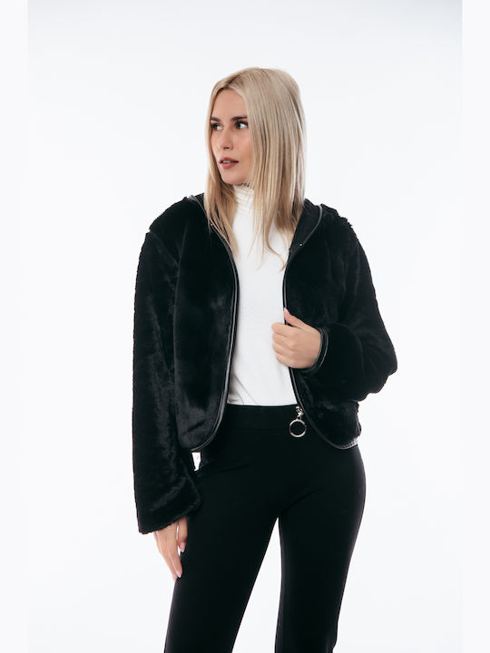 Kurz Damen Puffer Jacke für Winter Schwarz