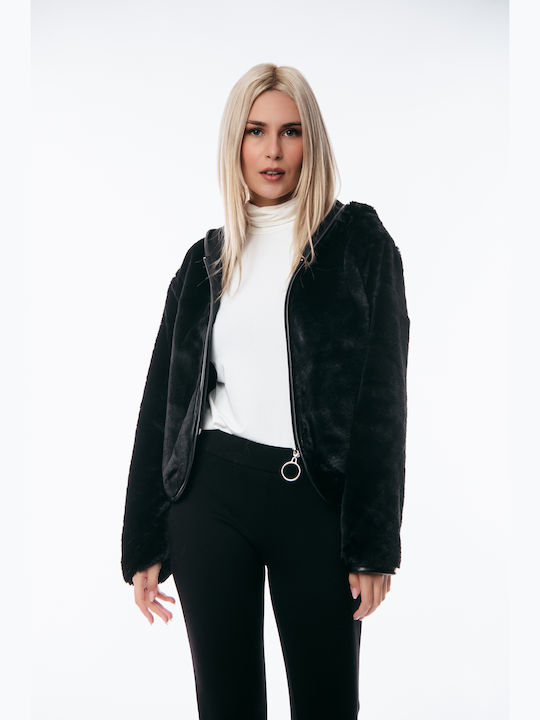 Kurz Damen Puffer Jacke für Winter Schwarz