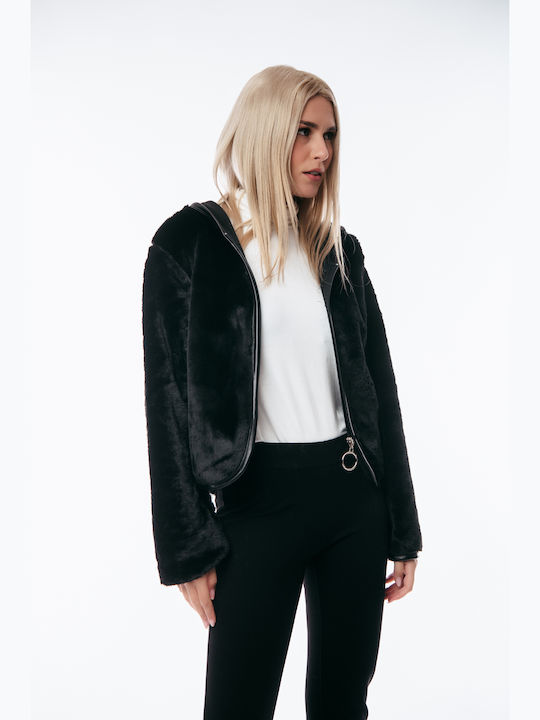 Kurz Damen Puffer Jacke für Winter Schwarz