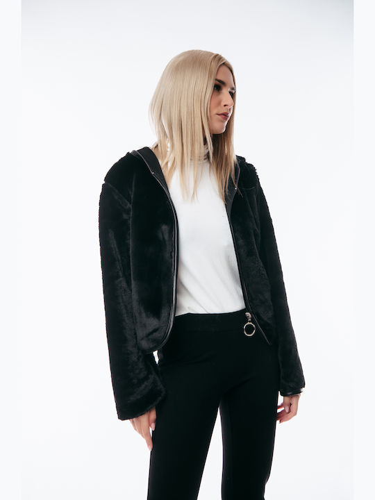 Kurz Damen Puffer Jacke für Winter Schwarz