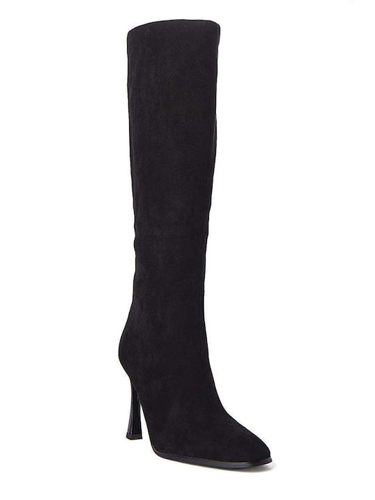 Keep Fred Synthetic Leather High Heel Women's Boots with Zipper Black