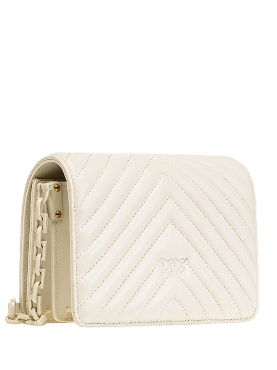 Pinko Love Click Classic Leder Damen Tasche Crossbody Weiß