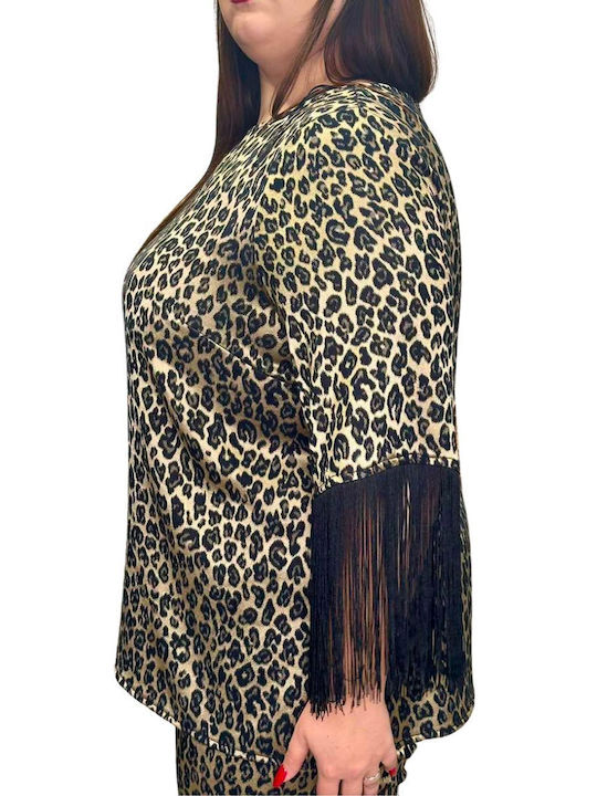 Women's Blouse Short Sleeve Animal Print Gold