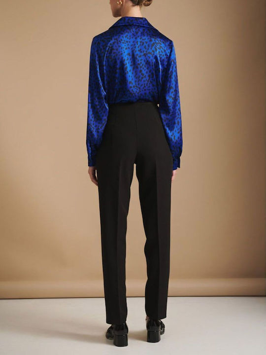 Women's Satin Long Sleeve Shirt Blue