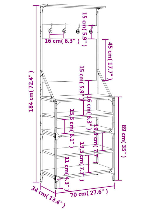 vidaXL Cuier de podea Maro 70x34x184cm