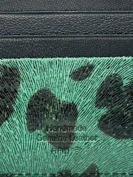 Leopard Δερμάτινο Ανδρικό Πορτοφόλι Καρτών με RFID Πράσινο