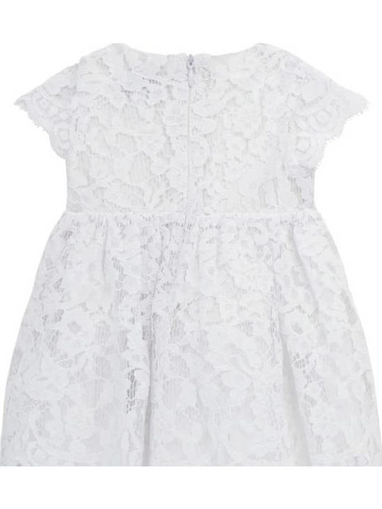 Girls Dress Short Sleeve with Lace for Flower Girl Set with Panty White