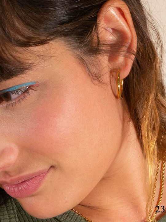 Theodora's Jewellery Ανδρικά Σκουλαρίκια Κρίκοι από Ατσάλι Επιχρυσωμένα