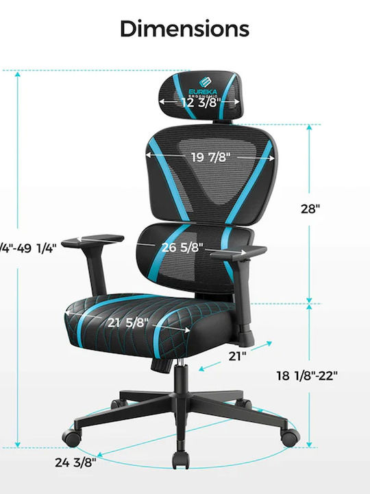 Eureka Ergonomic 22.01.0108 Gaming Chair with Adjustable Arms Blue
