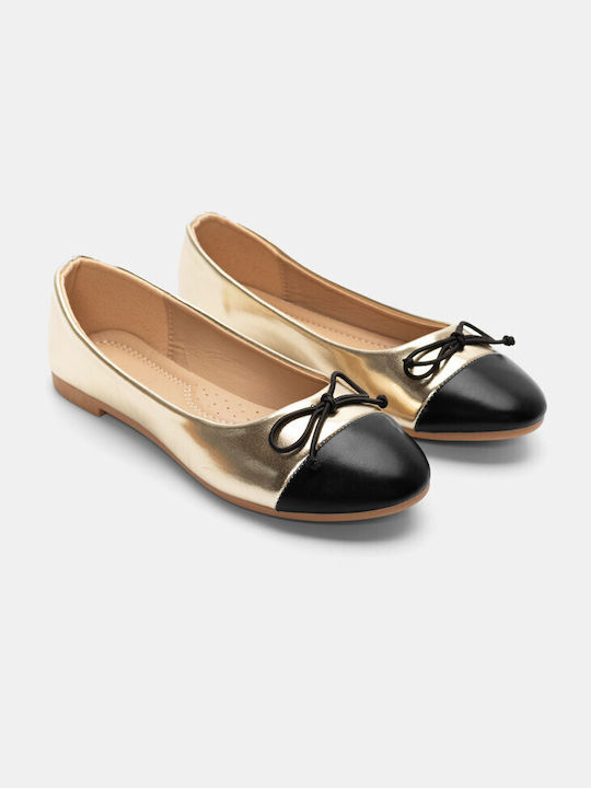 Luigi Synthetic Leather Pointy Ballerinas Gold