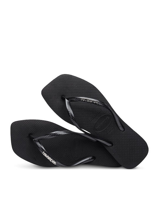 Square Logo Metallic Flip Flops In Black Colour