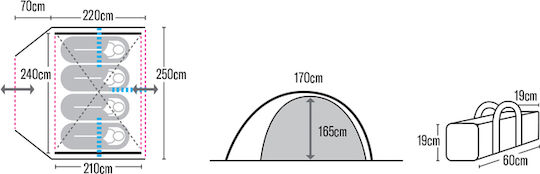 Camping Plus by Terra Celeste Camping Tent Igloo Blue with Double Cloth 4 Seasons for 4 People 290x250x165cm