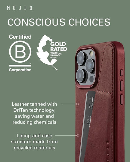 Mujjo Wallet Piele 1mm Burgundy (iPhone 15 Pro Max)