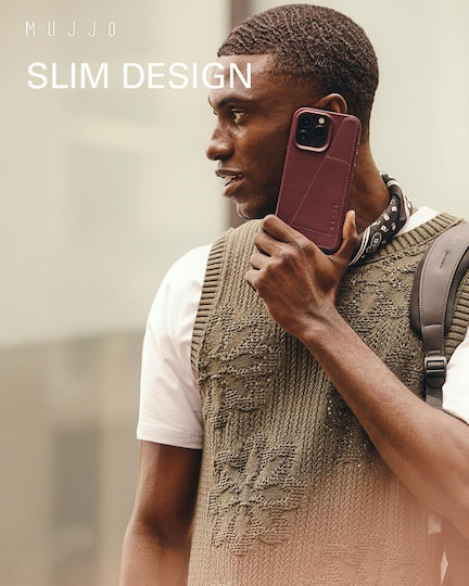 Mujjo Wallet Piele 1mm Burgundy (iPhone 15 Pro Max)