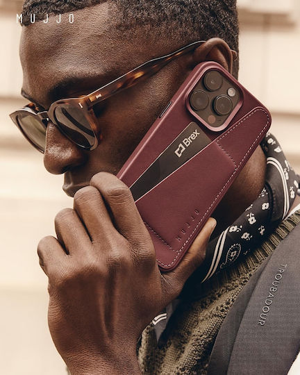 Mujjo Wallet Piele 1mm Burgundy (iPhone 15 Pro Max)