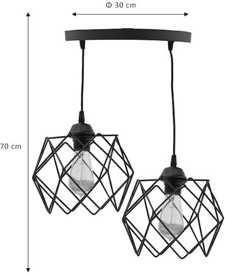 Pakketo Zocie Black Ceiling Pendant Light Rail with E27 Socket 30x30x70cm