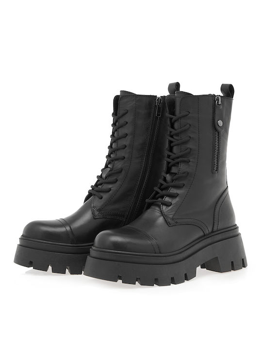 Leder Stiefeletten Damen Schwarz