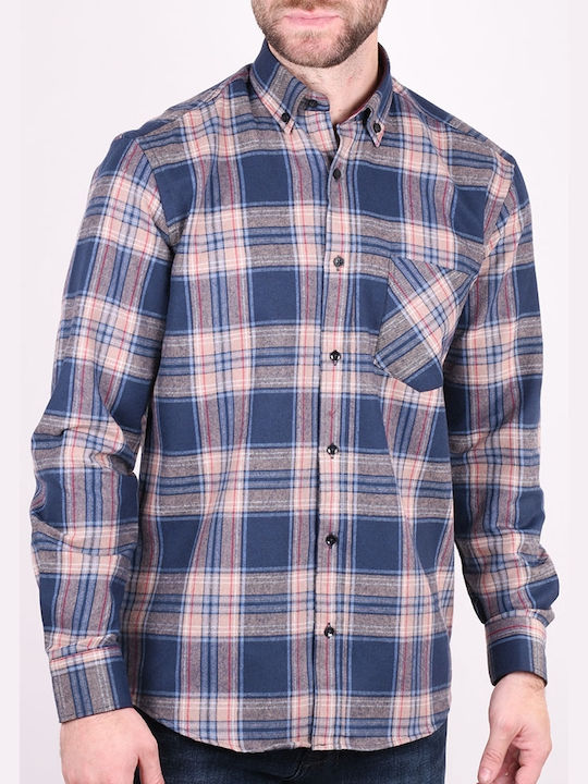 Kedi Men's Shirt Long Sleeve Checked Blue