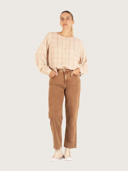 Indi & Cold Langärmelig Damen Hemd Beige Geprüft