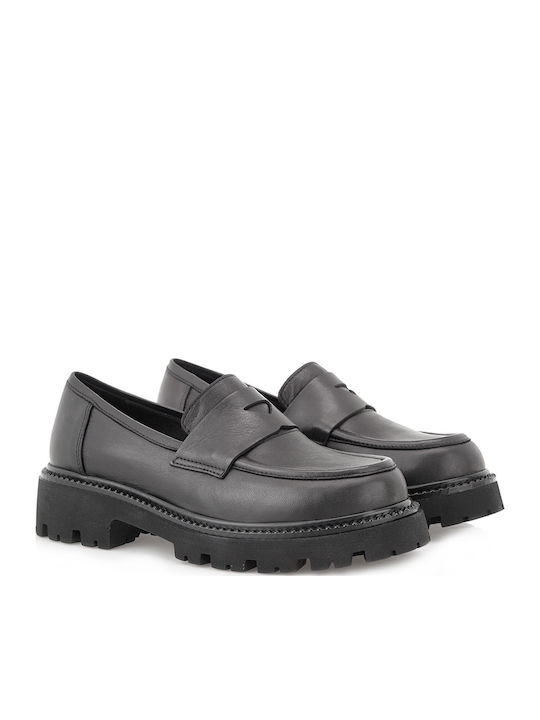 Leather Women's Loafers in Black Color
