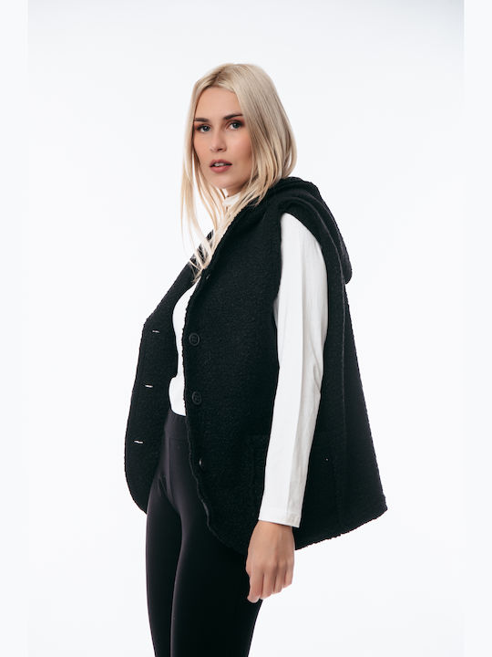 Women's Short Puffer Jacket for Winter with Hood Black