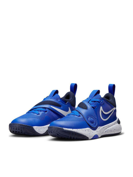 Team Hustle D 11 Kids Sports Shoes Basketball with Hoop & Loop Closure Hyper Royal / Obsidian / White