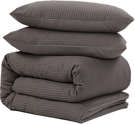 Sleeptime Duvet Cover Set Queen with 2 Pillowcases 240x220 Waffle Taupe