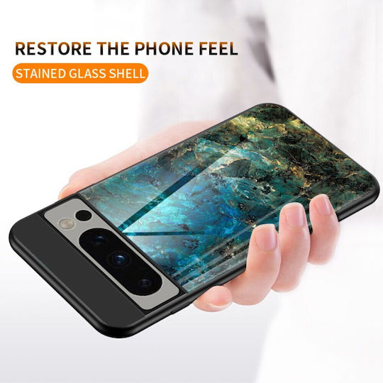 Marmor Design Umschlag Rückseite Gehärtetes Glas Weiß (Google Pixel 8 Pro)
