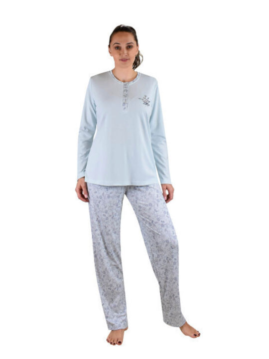 Poleren Winter Damen Pyjama-Set Blau