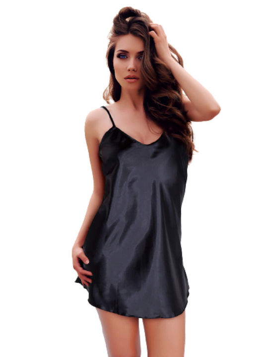 Miorre Winter Satin Women's Nightdress Black