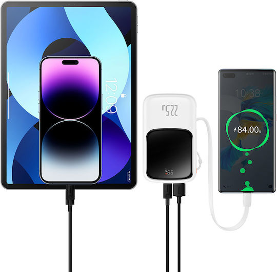 Baseus Qpow Power Bank 10000mAh 22.5W με Θύρα USB-A και Θύρα USB-C Power Delivery / Quick Charge 3.0 Λευκό