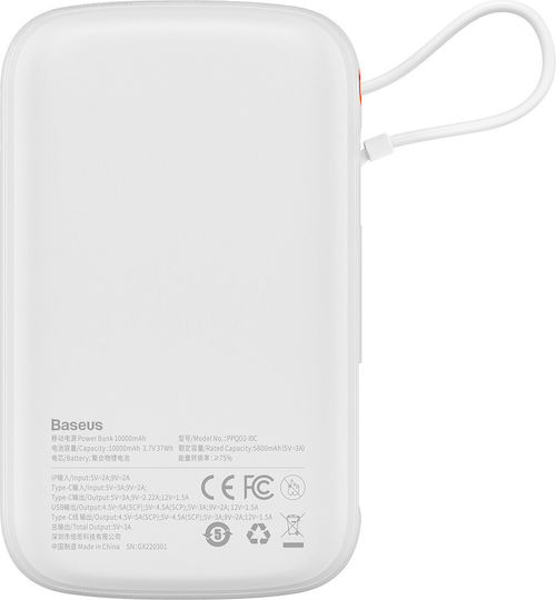 Baseus Qpow Power Bank 10000mAh 22.5W με Θύρα USB-A και Θύρα USB-C Power Delivery / Quick Charge 3.0 Λευκό
