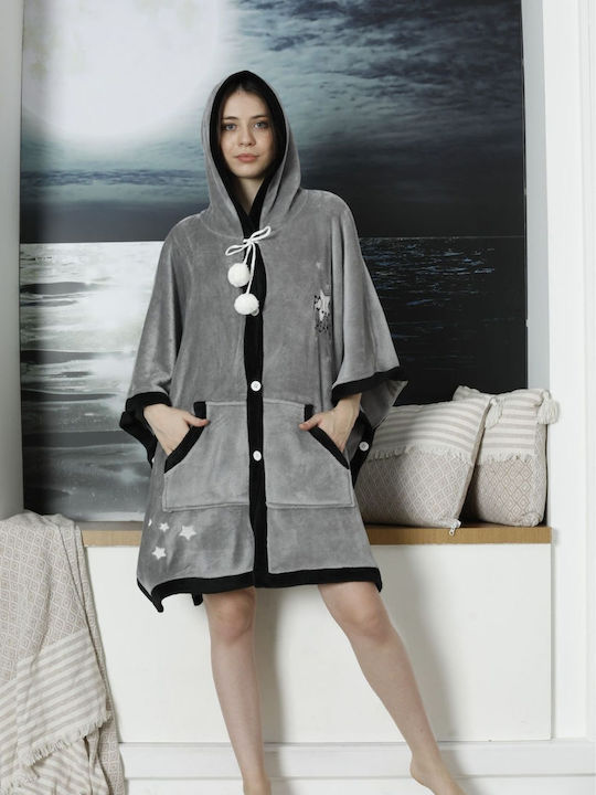 Boyraz Winter Women's Cotton Robe Grey