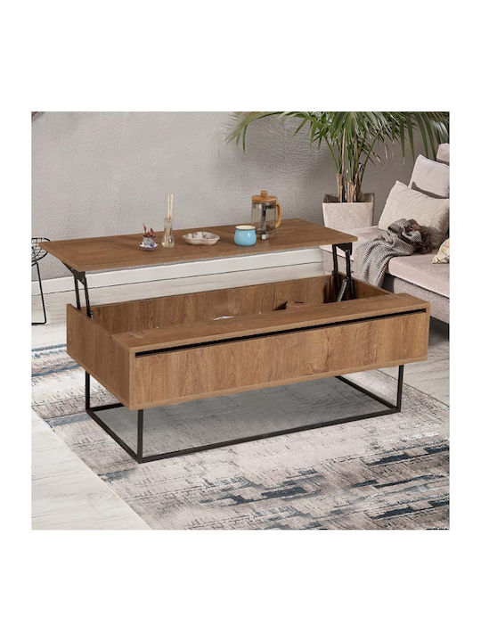 Rectangular Central Coffee Table Amedeo Wooden with Lifting Mechanism and Walnut Drawers W120xL60xH43cm