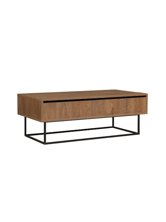 Rectangular Central Coffee Table Amedeo Wooden with Lifting Mechanism and Walnut Drawers W120xL60xH43cm