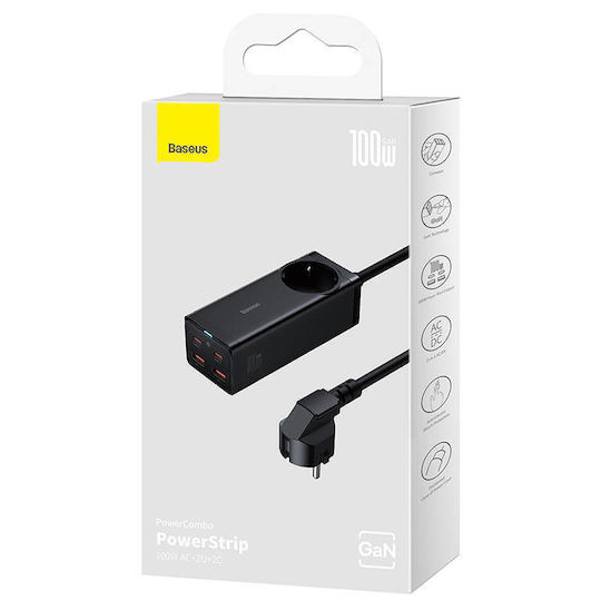 Baseus Ladestation GaN mit 2 USB-A Anschlüsse und 2 USB-C Anschlüsse 100W Schnellaufladung 4.0 in Schwarz Farbe (GaN3 Pro)