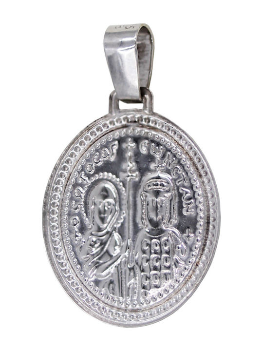 Roloi Kaliamanis Pendant Kids Talisman Double Sided Konstantinato made of White Gold 9K PM1248