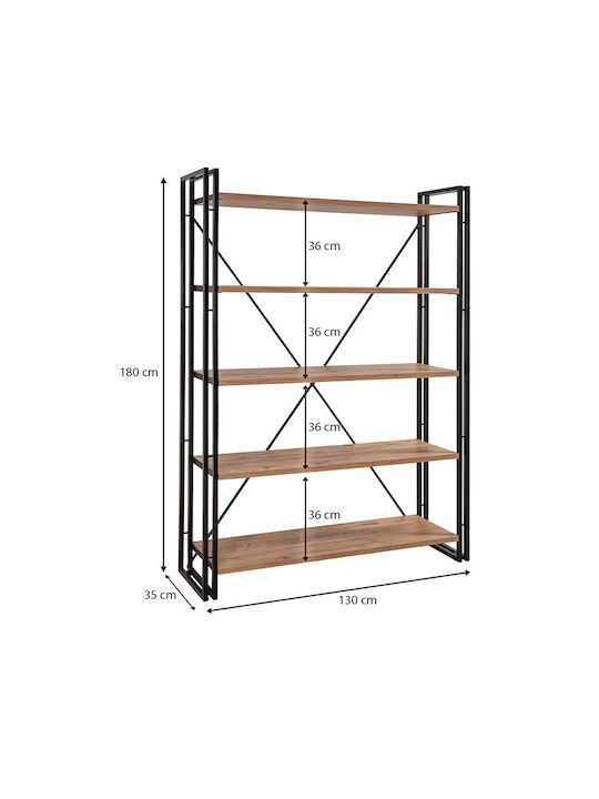 Bookcase Atlas Atlantic Pine - Black 130x35x180cm