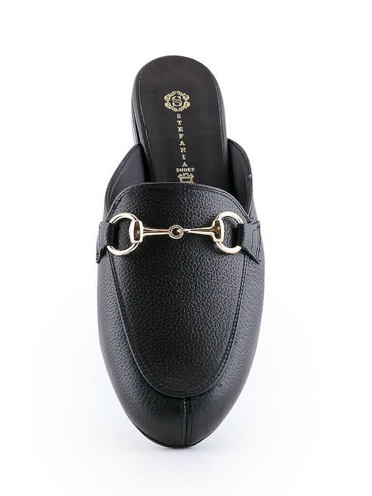 Leather Mules with Chunky High Heel in Black Color