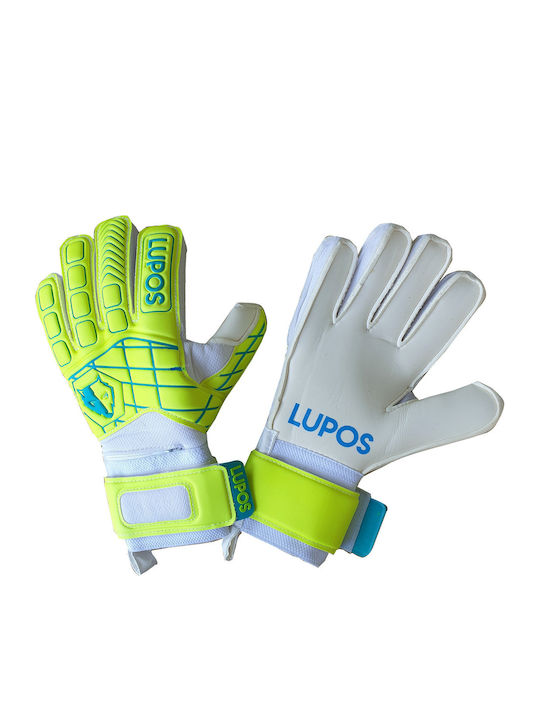 Lupos Lime Training Goalkeeper Gloves — German Soft Latex — Flat Cut —yellow/blue
