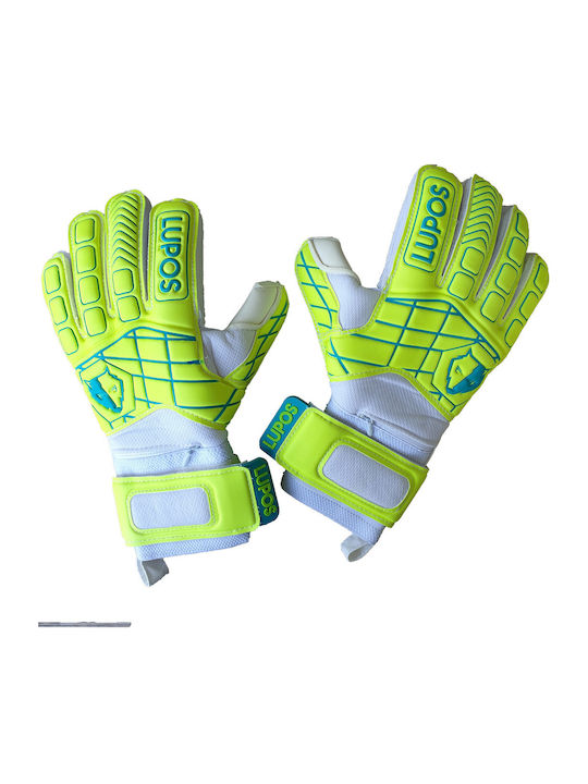 Lupos Lime Training Goalkeeper Gloves — German Soft Latex — Flat Cut —yellow/blue