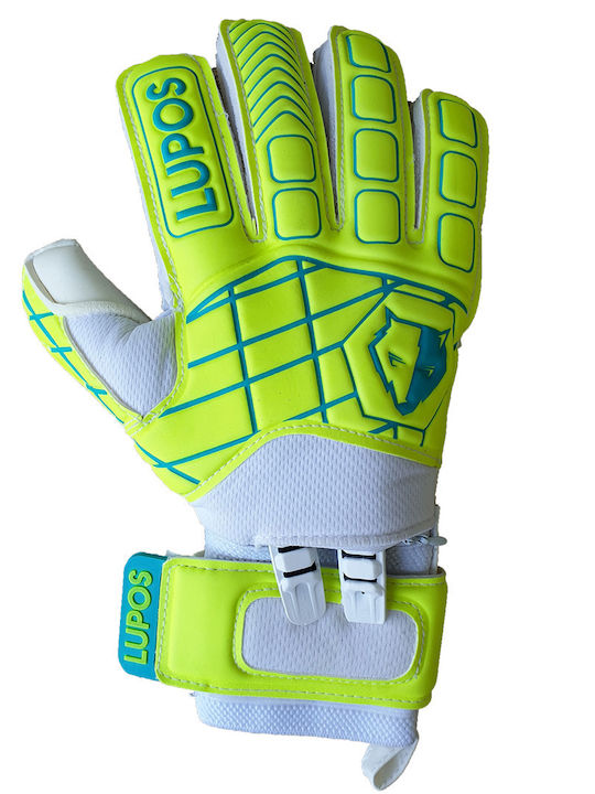 Lupos Lime Training Goalkeeper Gloves — German Soft Latex — Flat Cut —yellow/blue