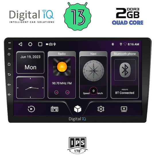 Digital IQ Ηχοσύστημα Αυτοκινήτου (Bluetooth/USB/WiFi/GPS/Apple-Carplay/Android-Auto) με Οθόνη Αφής 9"