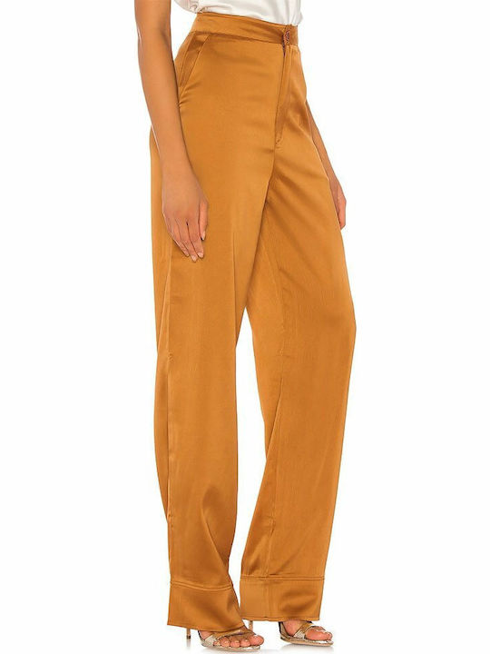 Damen Hoch tailliert Stoff Hose Tabac Braun
